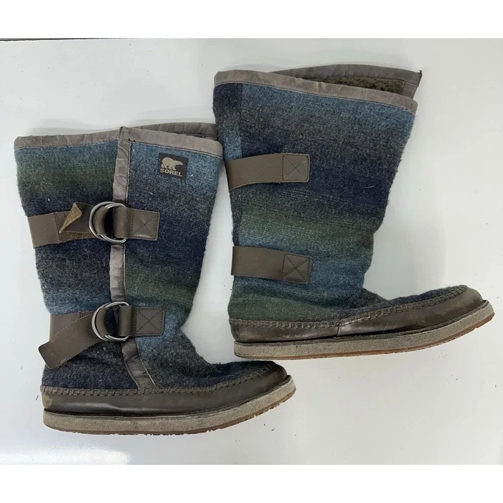 Sorel Womens 10 Chipahko‎ Blanket Hawk Wool Winter Boots Leather Trim NL1879-030